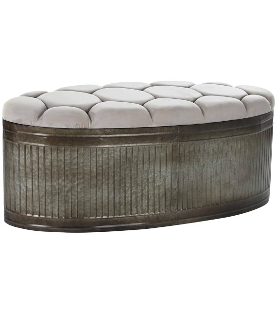 BANCO PIE DE CAMA VIENA GRIS OVALADO METAL Y TEXTIL