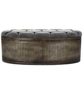 BANCO PIE DE CAMA VIENA GRIS OSCURO OVALADO METAL Y TEXTIL MDMHOGAR