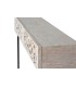 Consola de entrada étnica con madera tallada blanqueada y metal gris. 3