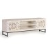 Mueble TV étnico blanco tallado en madera de mango y metal negro Mdmhogar