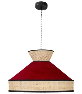 LÁMPARA DE TECHO FABRIZIO 50 Ø TEXTIL Y RAFIA ROJA