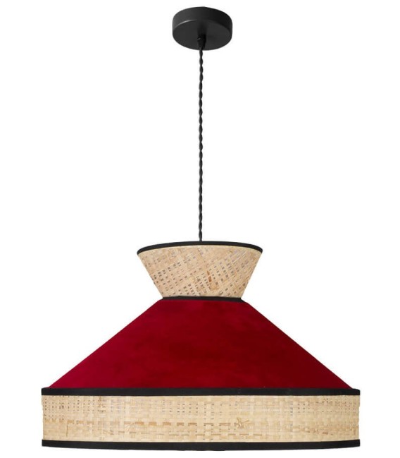 LÁMPARA DE TECHO FABRIZIO 50 Ø TEXTIL Y RAFIA ROJA