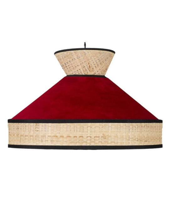 LÁMPARA DE TECHO FABRIZIO 50 Ø TEXTIL Y RAFIA ROJA