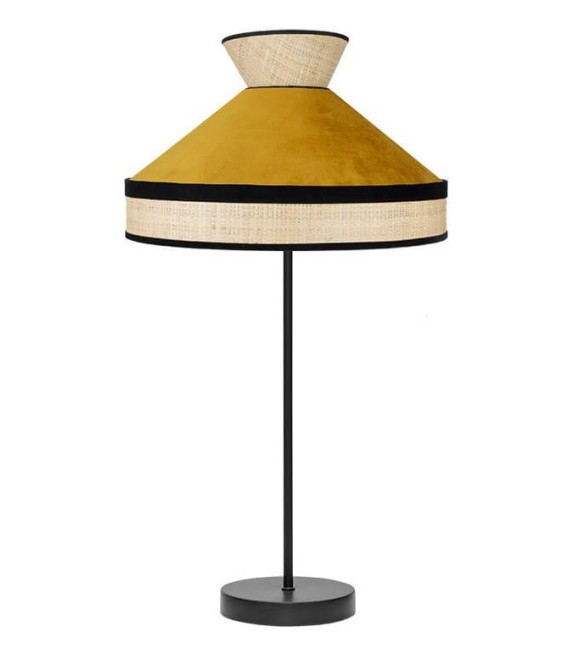 LÁMPARA DE SOBREMESA FABRIZIO 30 Ø RAFIA Y TEXTIL AMARILLO 