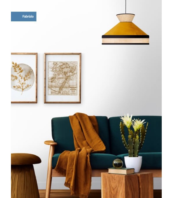 LÁMPARA DE SOBREMESA FABRIZIO 30 Ø RAFIA Y TEXTIL VERDE 