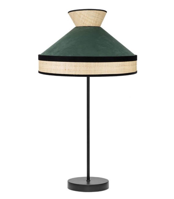 LÁMPARA DE SOBREMESA FABRIZIO 30 Ø RAFIA Y TEXTIL VERDE 