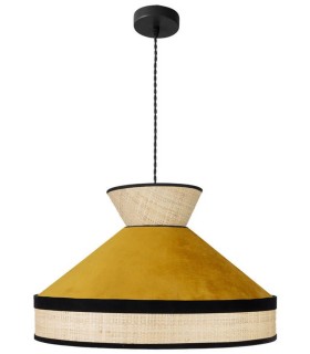 LÁMPARA DE TECHO FABRIZIO 50 Ø TEXTIL AMARILLO Y RAFIA MDMHOGAR