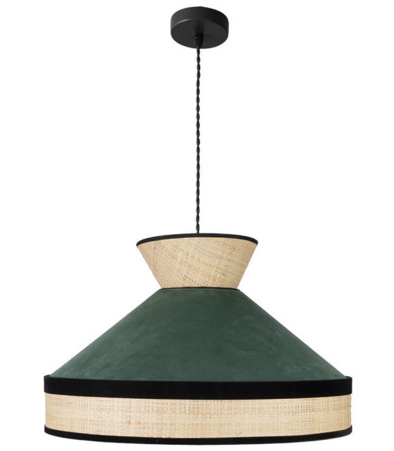 LÁMPARA DE TECHO FABRIZIO 50 Ø TEXTIL VERDE Y RAFIA MDMHOGAR