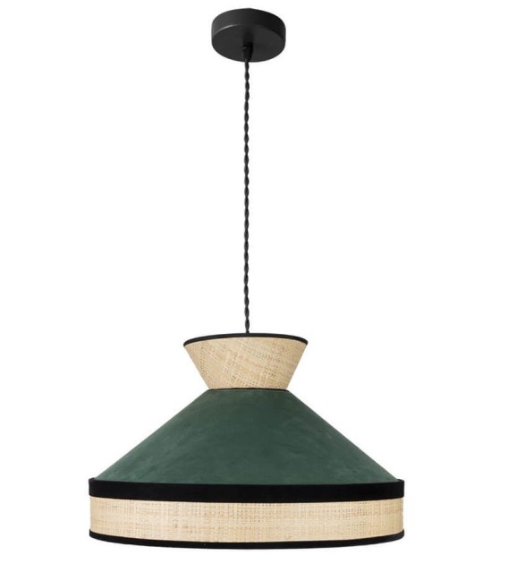 LÁMPARA DE TECHO FABRIZIO 40 Ø TEXTIL VERDE Y RAFIA MDMHOGAR