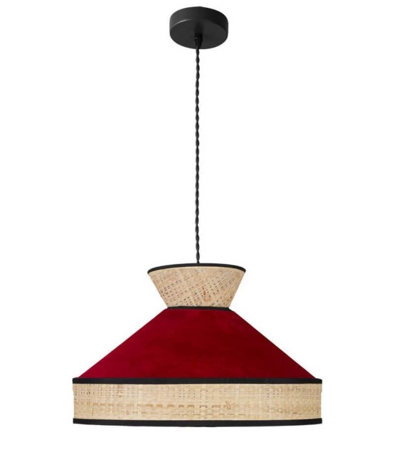  LÁMPARA DE TECHO FABRIZIO 40 Ø TEXTIL ROJO Y RAFIA MDMHOGAR