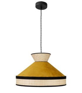 LÁMPARA DE TECHO FABRIZIO 40 Ø TEXTIL AMARILLO Y RAFIA MDMHOGAR