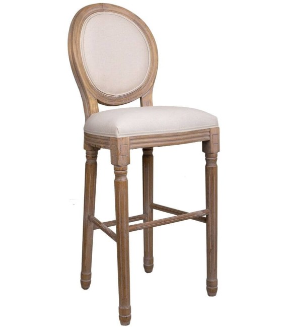 TABURETE LUIS XV MADERA NATURAL Y TEXTIL