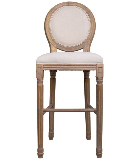 TABURETE LUIS XV MADERA NATURAL Y TEXTIL