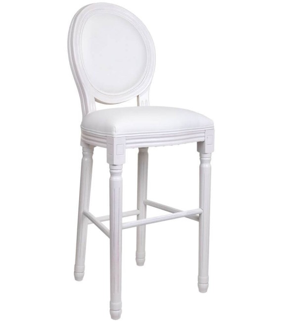 TABURETE LUIS XV MADERA BLANCA Y TEXTIL MDMHOGAR