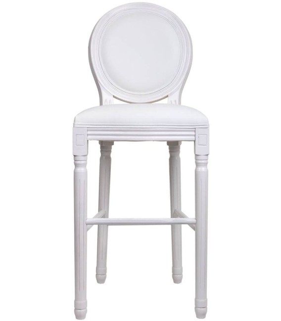 TABURETE LUIS XV MADERA BLANCA Y TEXTIL MDMHOGAR