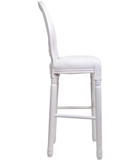 TABURETE LUIS XV MADERA BLANCA Y TEXTIL MDMHOGAR