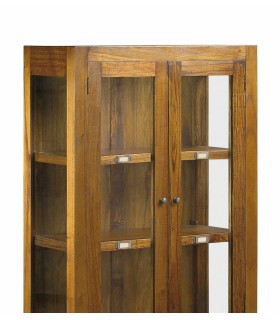 Vitrina baja madera maciza de mindi acabado teca 3 cajones 2 puertas1