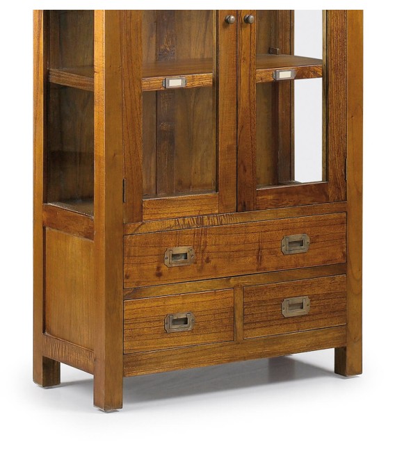 Vitrina baja madera maciza de mindi acabado teca 3 cajones 2 puertas2