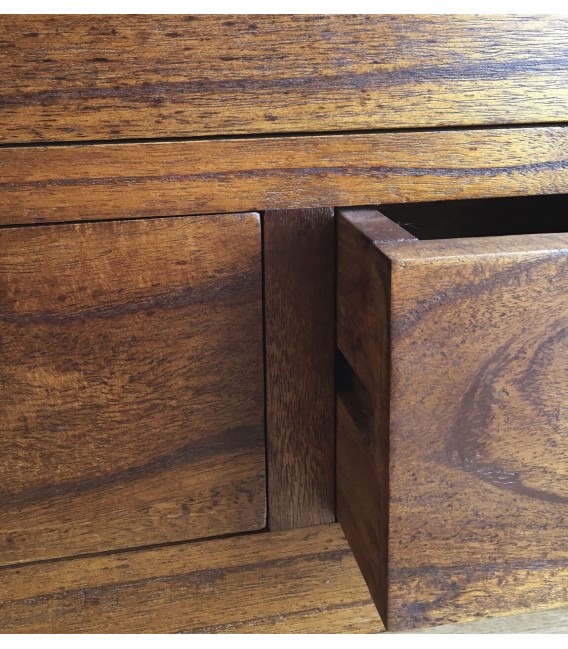 Vitrina baja madera maciza de mindi acabado teca 3 cajones 2 puertas4