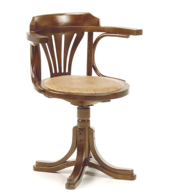 Sillón de estudio giratorio clásico madera de roble y ratán mdmhogar