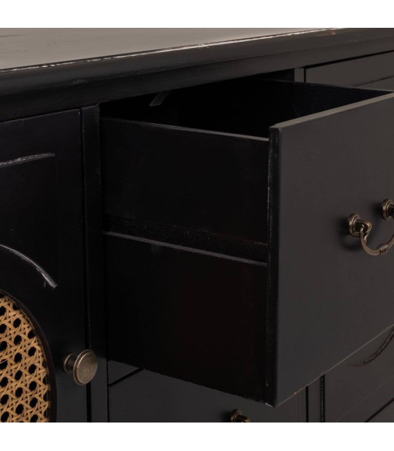 APARADOR 106 X 40 SERLOC MADERA NEGRA RATAN NATURAL