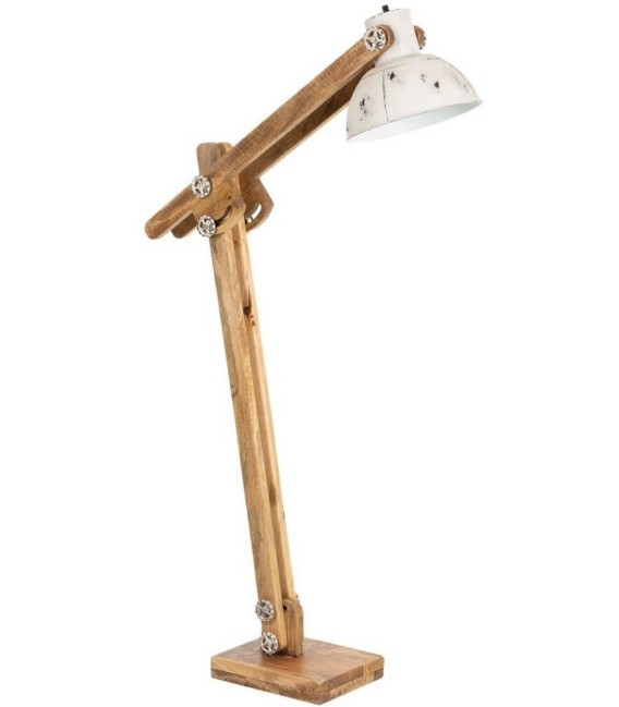 LÁMPARA DE PIE MECANIC MADERA Y METAL BLANCA 