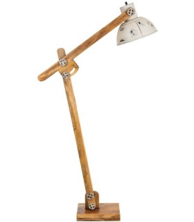 LÁMPARA DE PIE MECANIC MADERA Y METAL BLANCA 
