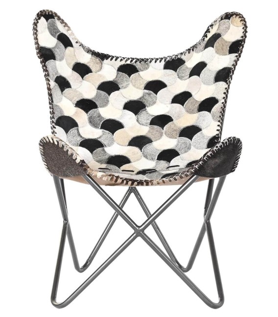 SILLÓN MARIPOSA ESCIROS METAL Y PIEL NEGRA 