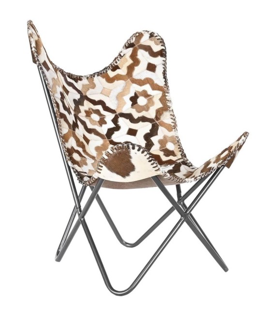 SILLÓN MARIPOSA ESCIROS METAL Y PIEL MARRÓN 