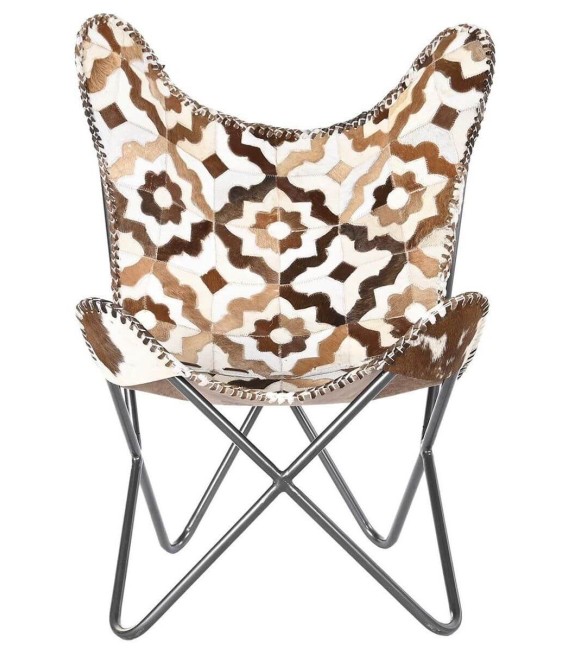 SILLÓN MARIPOSA ESCIROS METAL Y PIEL MARRÓN 