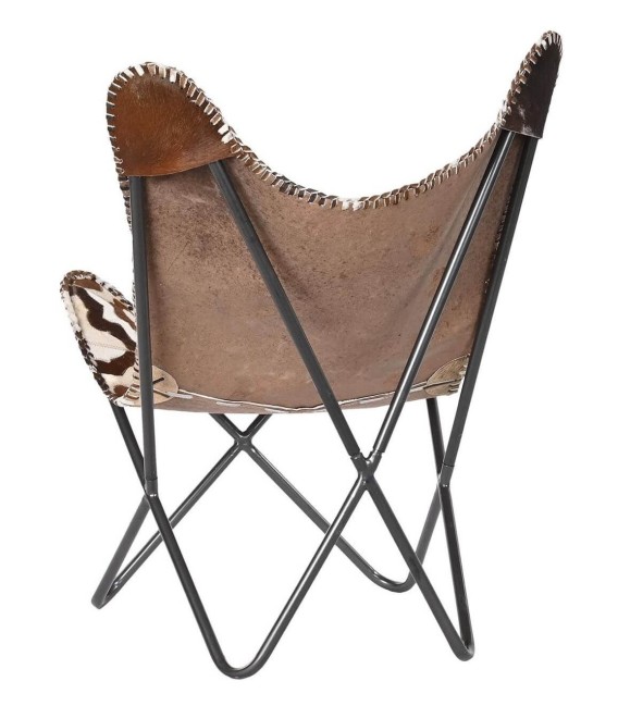 SILLÓN MARIPOSA ESCIROS METAL Y PIEL MARRÓN 