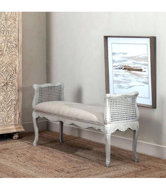 BANCO PIE DE CAMA PROVENCE MADERA RATÁN Y TEXTIL 