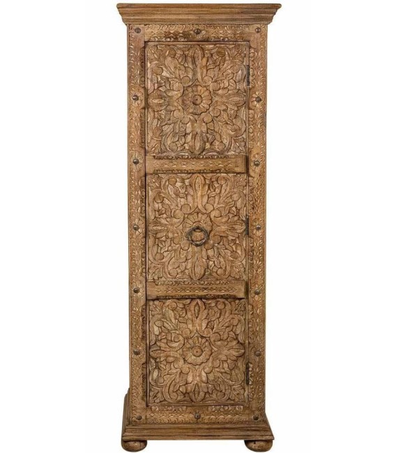 Armario alacena étnico tallado en madera natural con herrajes hierro 1