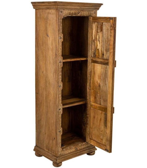 Armario alacena étnico tallado en madera natural con herrajes hierro 2