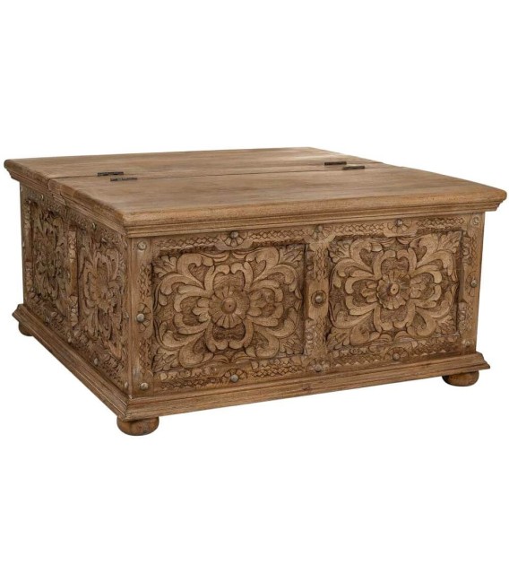 Mesita de centro baúl de madera de mango con tapa abatible