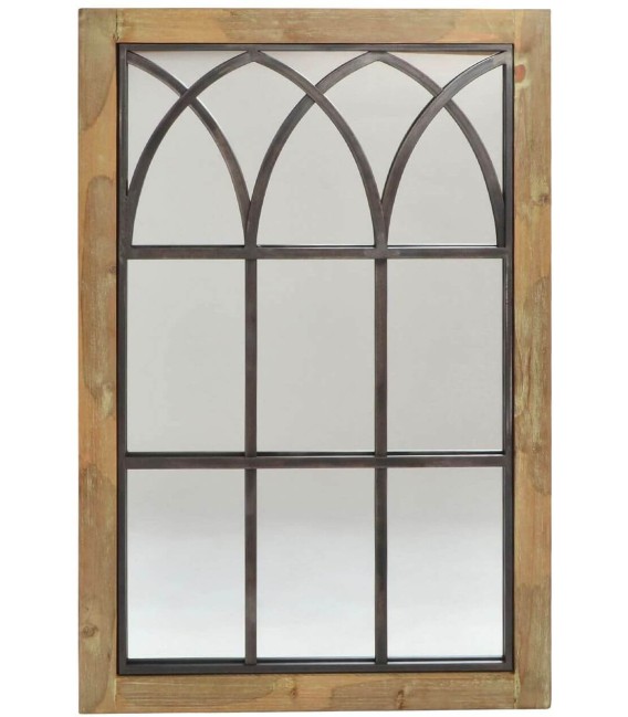 ESPEJO VENTRANA OVAL MADERA Y METAL 