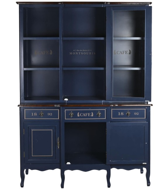 VITRINA CALEDONIA 142 X 44 MADERA PAULONIA AZUL