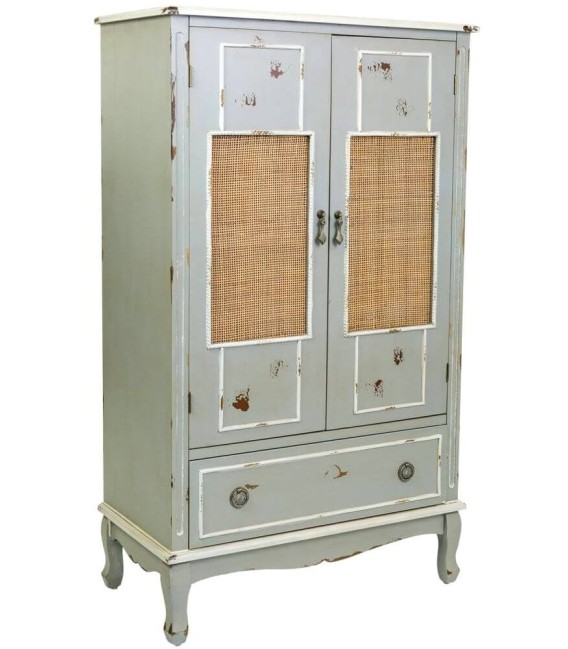 ARMARIO ATENEA 80 X 42 MADERA Y RATAN VERDE MUSGO 
