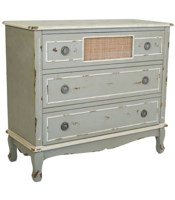 COMODA ATENEA 90 X 38 MADERA Y RATAN VERDE MUSGO