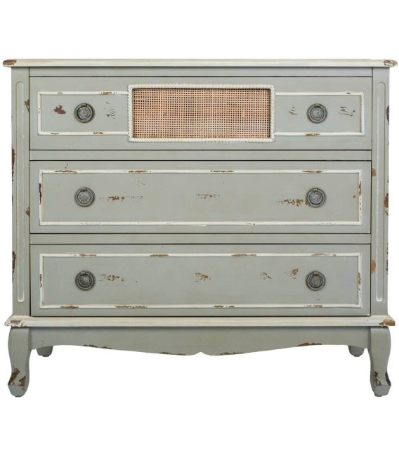 COMODA ATENEA 90 X 38 MADERA Y RATAN VERDE MUSGO