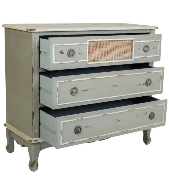 COMODA ATENEA 90 X 38 MADERA Y RATAN VERDE MUSGO