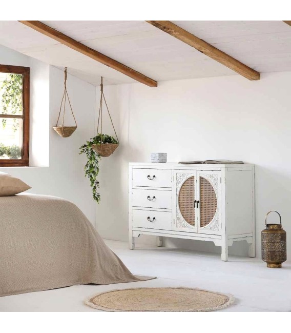 APARADOR NOVIL 106 X 36 MADERA BLANCO RATAN 