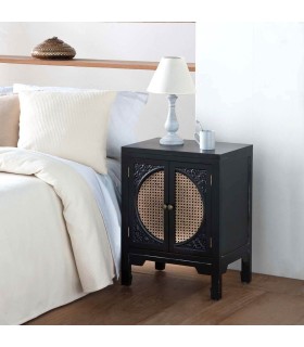 MESITA DE NOCHE NOVIL 50 X 36 MADERA NEGRO RATAN MDMHOGAR