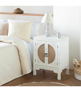 MESITA DE NOCHE NOVIL 50 X 36 MADERA BLANCO RATAN MDMHOGAR