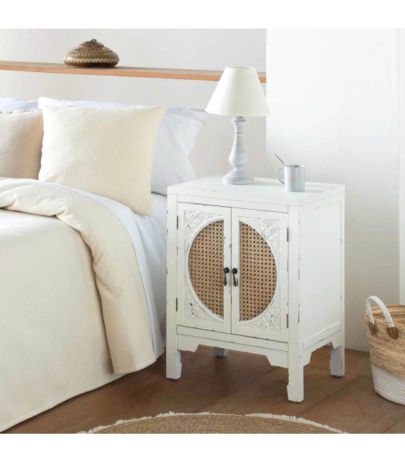 MESITA DE NOCHE NOVIL 50 X 36 MADERA BLANCO RATAN MDMHOGAR
