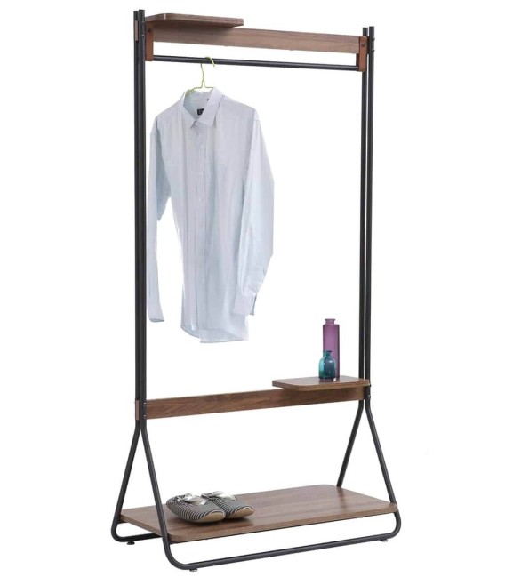 PERCHERO BURRO FENIX 91 X 44 METAL NEGRO MELAMINA NOGAL