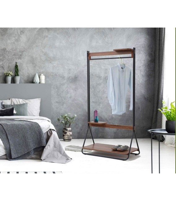 PERCHERO BURRO FENIX 91 X 44 METAL NEGRO MELAMINA NOGAL