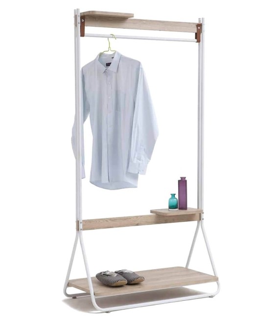 PERCHERO BURRO 91 X 44 FENIX METAL BLANCO MELAMINA ROBLE 