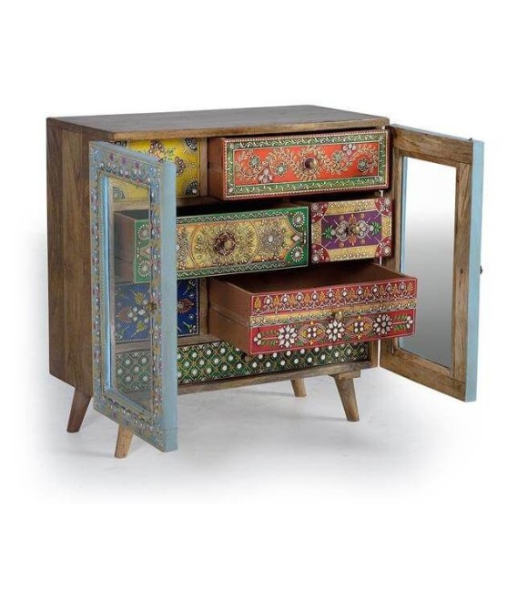 CÓMODA 62 X 30 ARAPEA ARTESANAL MADERA POLICROMADA 