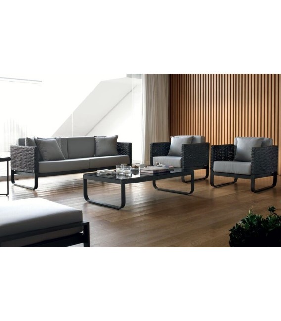 SOFA EXTERIOR 191 X 83 ROLAND ALUMINO FIBRA SINTETICA MAARRÓN TELA GRIS